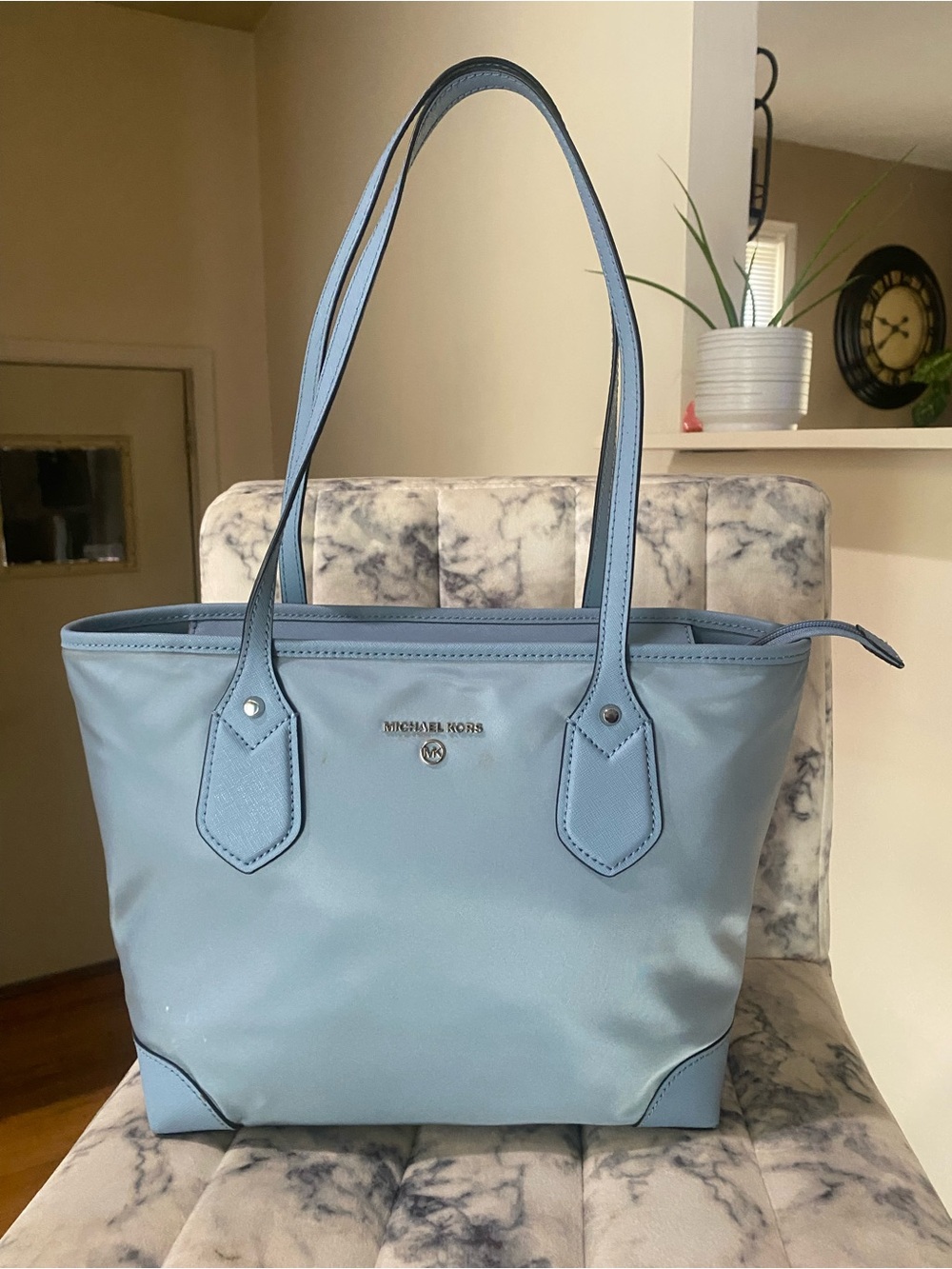 Michael Kors Powder Blue Saffiano-Trim Tote